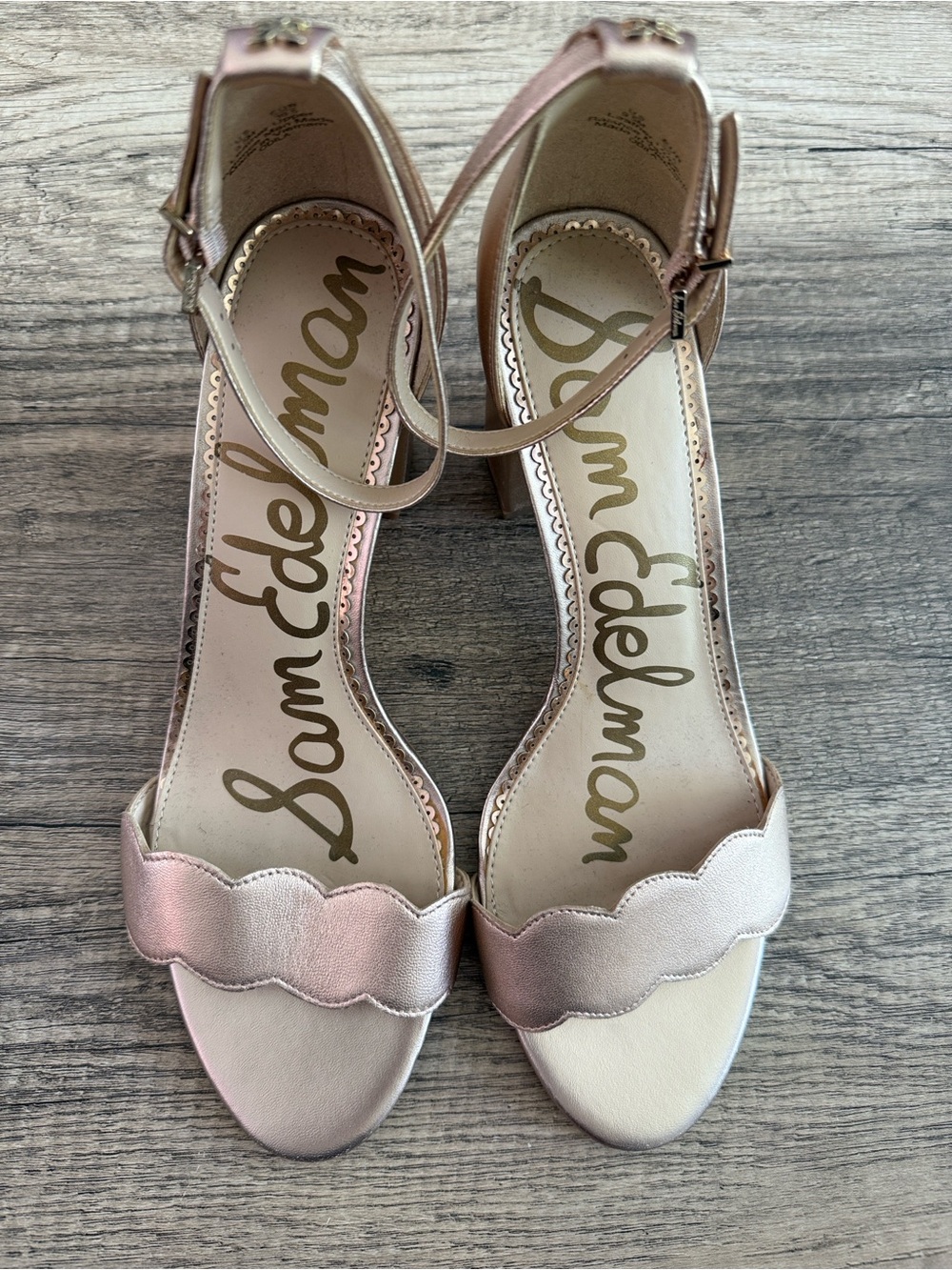 Sam Edelman Rose Gold Scallop Ankle-Strap Heels
